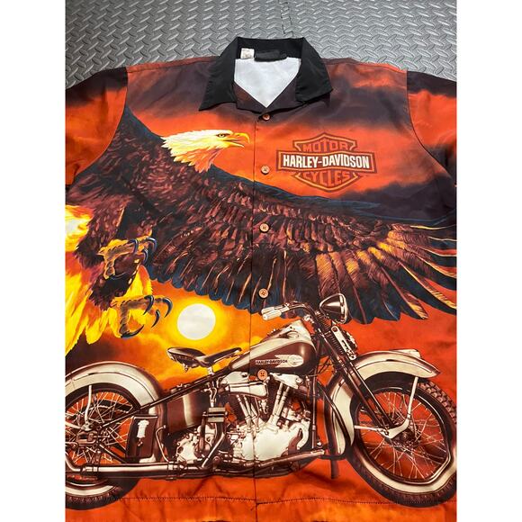 Vintage Harley Davidson AOP Eagle Motorcycle Biker Button Down Shirt Graphic‎ XL - Picture 10 of 11